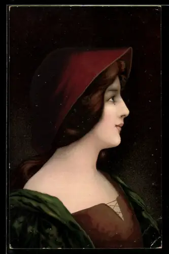 AK Seitenporträt einer Dame mit Hut
