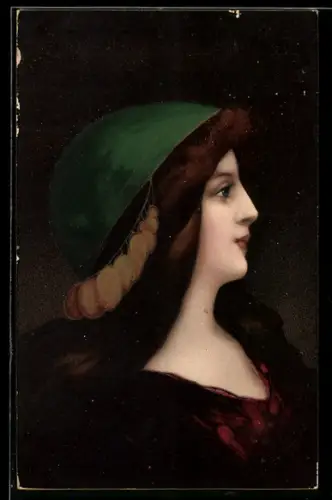 AK Frau mit Hut im Seitenporträt