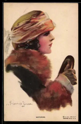 AK Frau mit Hut am Steuer eines Autos