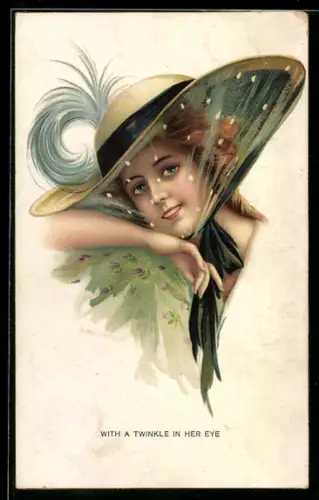 AK Junge Frau mit schönen Blauen Augen und einem Hut auf dem Kopf