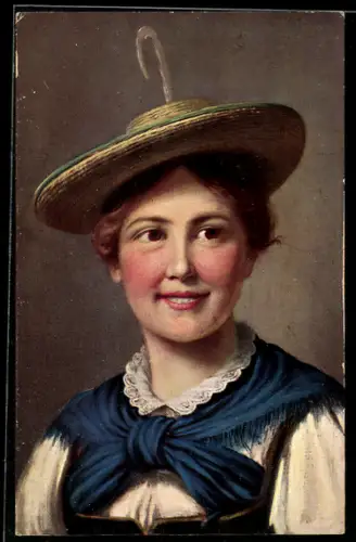 AK Frau in Tracht mit Hut