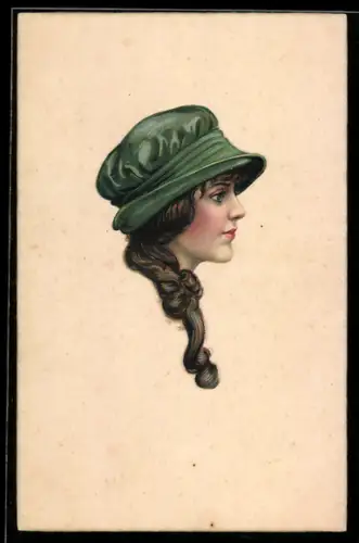 AK Junges Mädchen mit grünem Hut