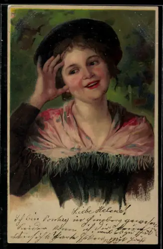 AK Junge Frau in Tracht mit Hut