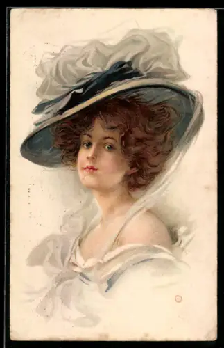 AK Junge Frau mit elegantem Hut