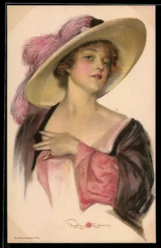 AK Junge Frau mit grossem Hut