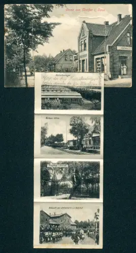 Leporello-AK Munster i. Hann., Truppenübungsplatz, Ankunft der Infanterie am Bahnhof, Offizierskasino