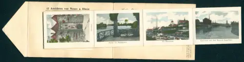 Leporello-AK Neuss a. Rhein, Markt mit Rathaus, Hessenthor, Badeanstalt, Marienkirche
