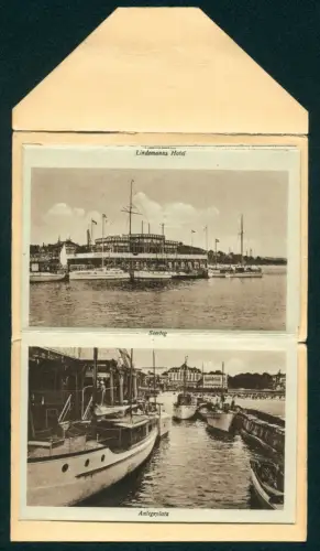 Leporello-AK Heringsdorf, Seebrücken-Restaurant, Lindemanns Hotel, Anlegeplatz, Seesteg