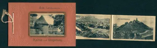 Leporello-AK Kahla /Saale, Leuchtenburg, Brückenplatz, Marktplatz, Saalepartie