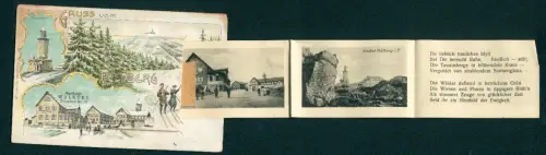 Leporello-AK Feldberg i. T., Gasthaus Walküre, Aussichtsturm, Wanderer in den Felsen