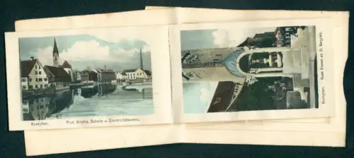 Leporello-AK Kempten i. A., Protest. Kirche, Elektrizitätswerk, Bahnhofstrasse, neue Terrasse