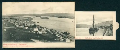 Leporello-AK Rüdesheim /Rhein, Nationaldenkmal auf dem Niederwald, Katholische Kirche, Marktplatz