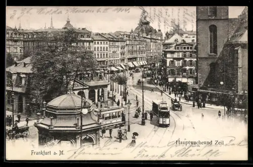 AK Frankfurt am Main, Hauptwache und Zeil, Strassenbahn