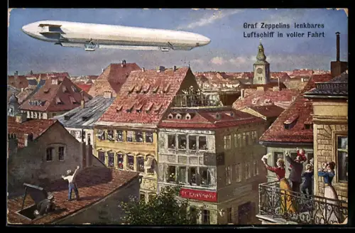 AK Graf Zeppelins Luftschiff über der Stadt