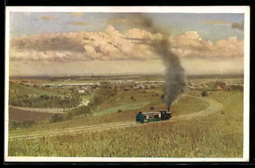 Künstler-AK Wien, Totale mit Kahlenbergbahn