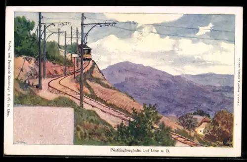 AK Linz, elektrische Bahn auf dem Pöstlingberg