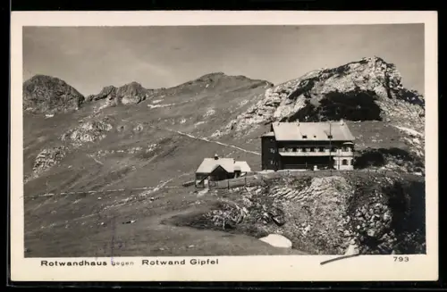 AK Rotwandhaus, Berghütte gegen Rotwand Gipfel