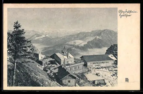 AK Wendelsteinhaus, Wendelsteinhäuser mit Blick auf das Tauerngebirge