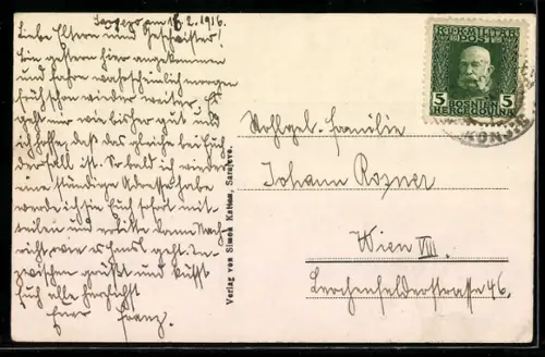 AK Sarajevo, Strassenbahnen vor dem Rathaus