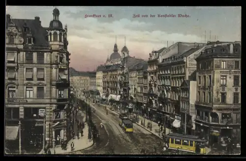 AK Frankfurt, Zeil von der Konstabler Wache, Strassenbahnen