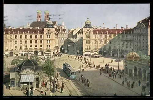 AK München, Am Stachus, Strassenbahn