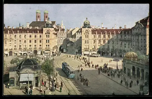 AK München, Am Stachus, Strassenbahn