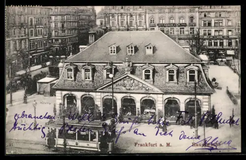 AK Frankfurt a. Main, Strassenbahn an der Hauptwache