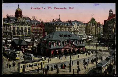 AK Frankfurt a. M., Hauptwache Zeil mit Strassenbahn