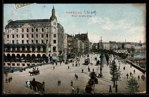 AK Hamburg-Neustadt, Neuer Jungfernstieg mit Hotel Kempinski und Strassenbahn