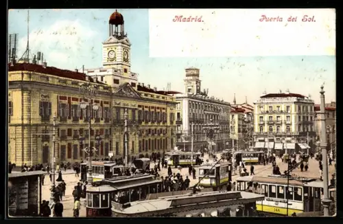 AK Madrid, Puerta del Sol, Strassenbahn