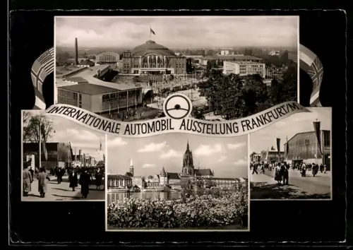 AK Frankfurt / M, 37. Internationale Automobil-Ausstellung 1955, Festhalle, Römer, Merkur-Brunnen