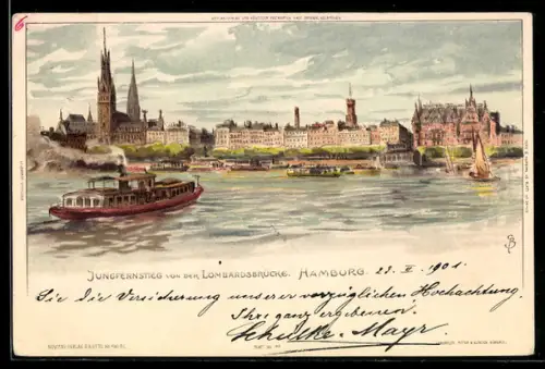 Künstler-AK Carl Biese: Hamburg-Neustadt, JUngefernstieg von der Lombardsbrücke gesehen