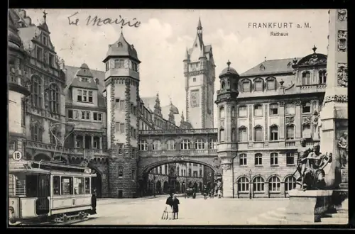 AK Frankfurt, Strassenbahn am Rathaus