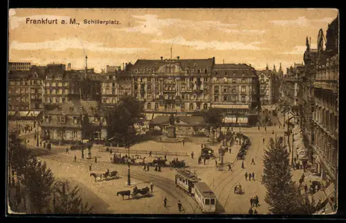 AK Frankfurt / Main, Schillerplatz mit Strassenbahnen