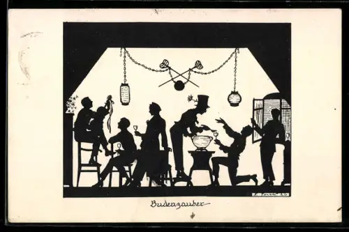 Künstler-AK Elsbeth Forck: Schattenbilder, Studentenleben, Budenzauber