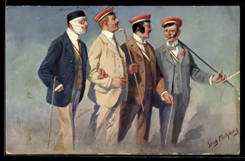 Künstler-AK Georg Mühlberg: Renommierbummel, Studenten nach der Mensur