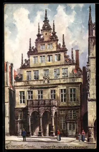 Künstler-AK Charles F. Flower: Münster, Stadtweinhaus mit Passanten
