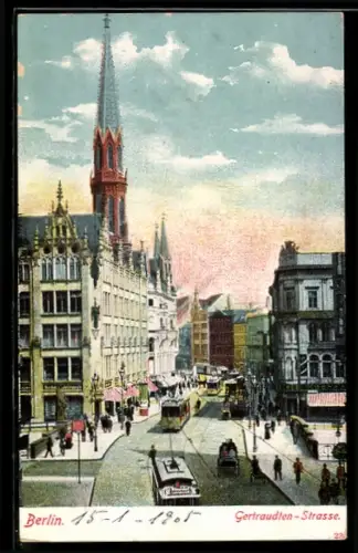 AK Berlin, Gertraudten-Strasse mit Strassenbahn