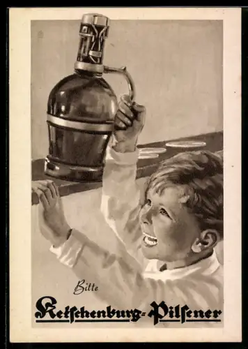 AK Ketschenburg-Pilsener, Junge holt Bier aus der Kneipe, Brauerei-Werbung