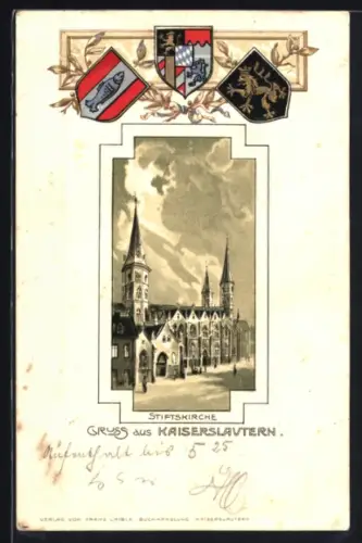 Passepartout-Lithographie Kaiserslautern, Stiftskirche, Wappen