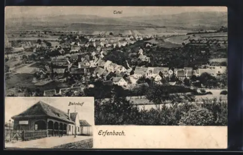 AK Erfenbach, Bahnhof, Ortsansicht aus der Vogelschau