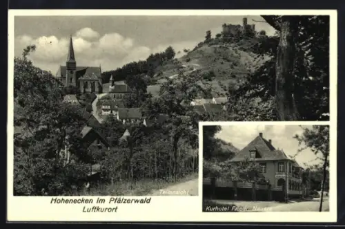 AK Hohenecken /Pfälzerwald, Kurhotel Friedr. Nauerz, Blick in den Ort