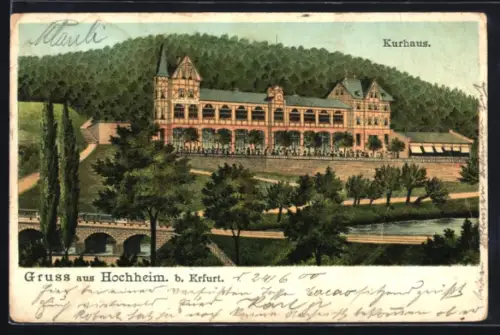 Lithographie Hochheim b. Erfurt, Gesamtansicht des Kurhauses
