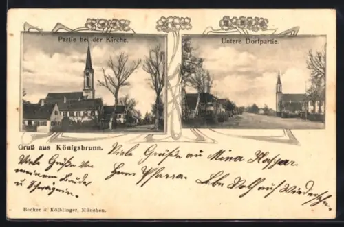 AK Königsbrunn, Partie bei der Kirche, Untere Dorfpartie