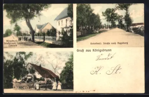 AK Königsbrunn, Mitteldorf und Unterdorf, Strasse nach Augsburg