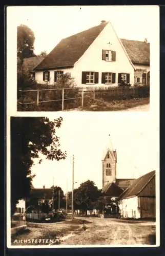 AK Aichstetten, Strassenpartie mit Blick zur Kirche