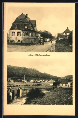 AK Neu-Hohenecken, Schneidermeister und Colonialwaren Heinrich Buck, Blick in den Ort