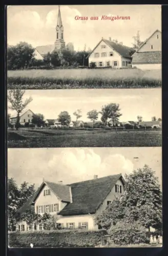 AK Königsbrunn, Blick zur Kirche, Wohnhäuser im Ort