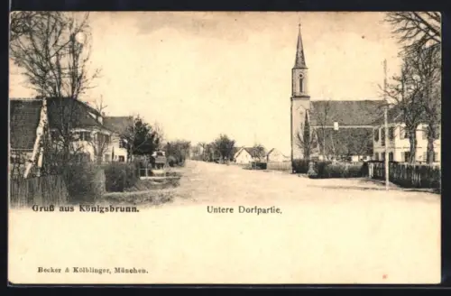 AK Königsbrunn, Untere Dorfpartie mit Kirche