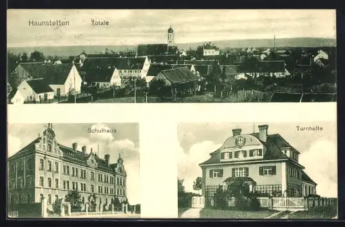 AK Haunstetten, Totalansicht, Schulhaus und Turnhalle